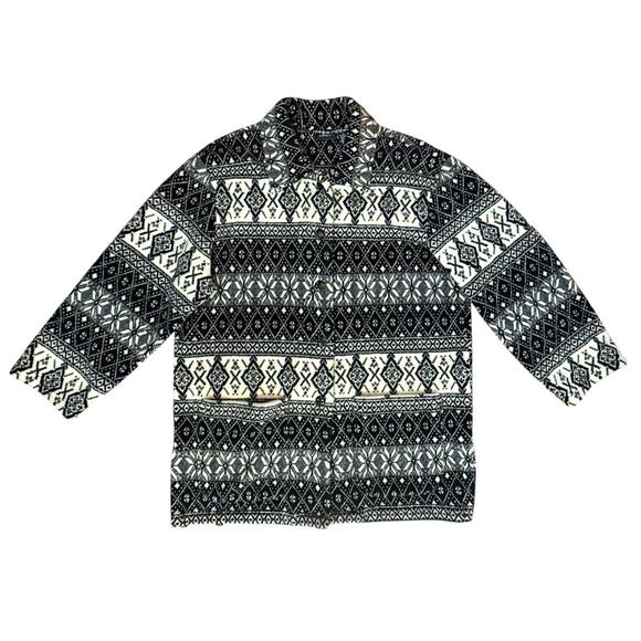Liz Claiborne Cabincore Jacket Sherpa Fleece Shacket Aztec Black White Button M - Picture 1 of 9